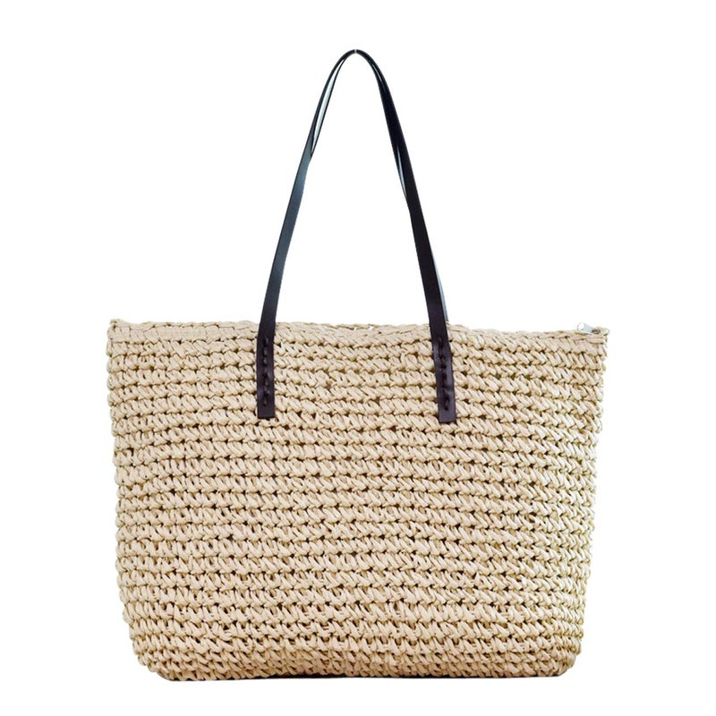Ayliss Women Straw Woven Tote Large Beach Handmade Weaving Shoulder Bag Purse Straw Handbag (Square Beige #1) - Image 1